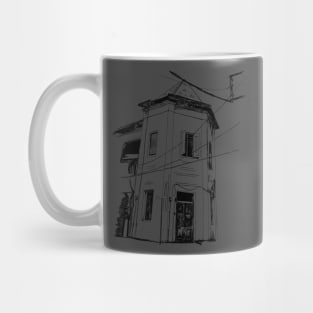 The old building vintage with line style Mug